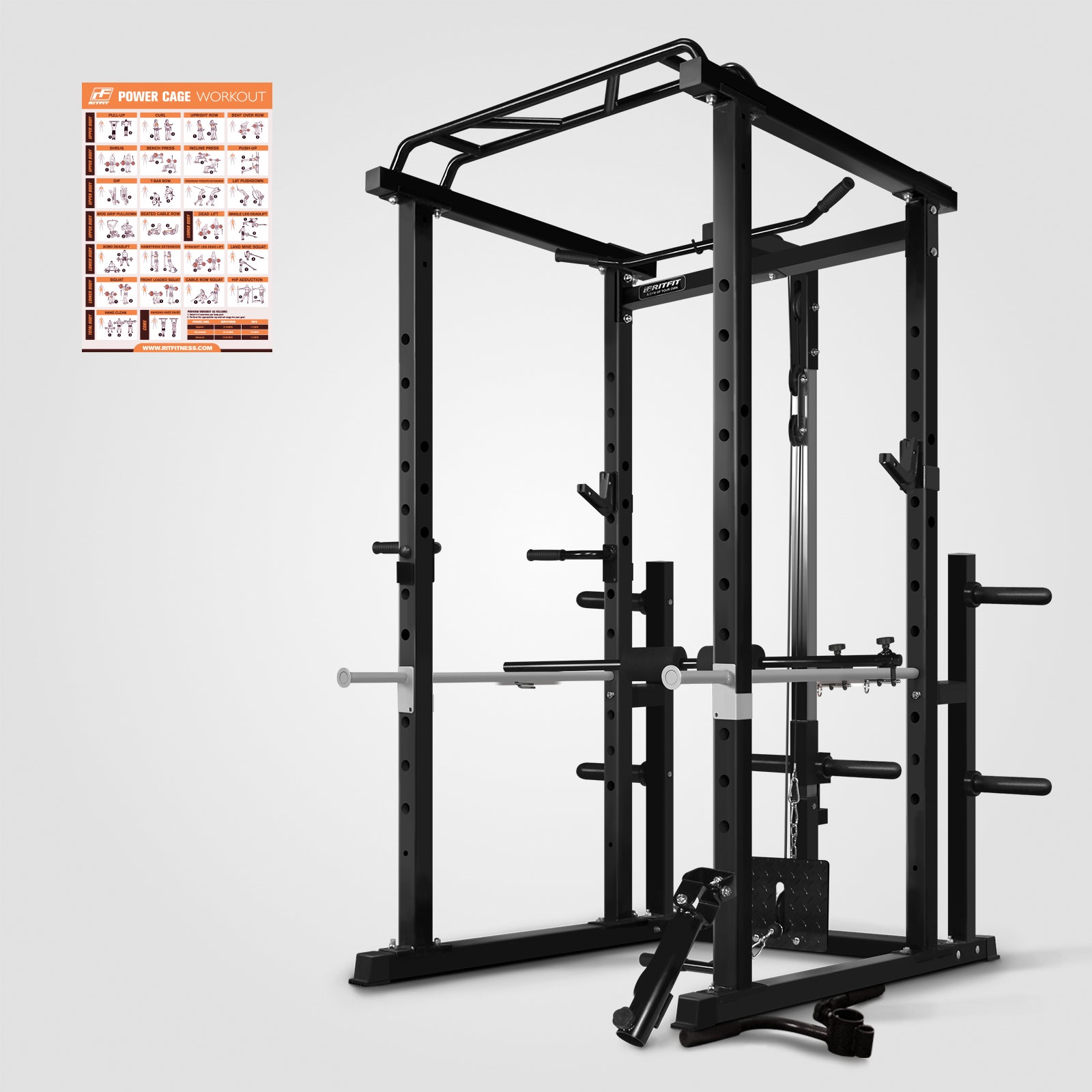 RitFit PPC02 1000lbs Power Cage with Lat Pulldown for Home Gym