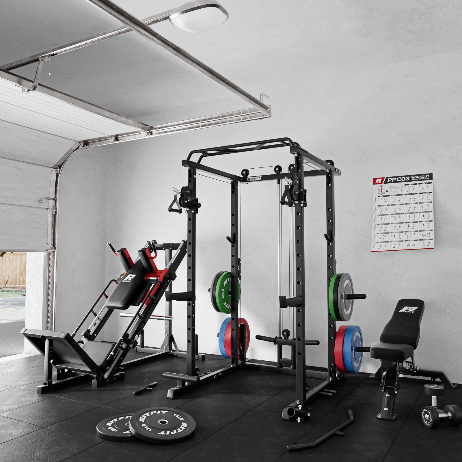 RitFit PPC03 1000lbs Power Cage and BLP01 Leg Press Hack Squat Package for Home Gym - RitFit