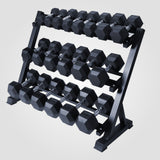 RitFit Rubber Hex Dumbbell Set with Rack 650 lbs 10 Pairs