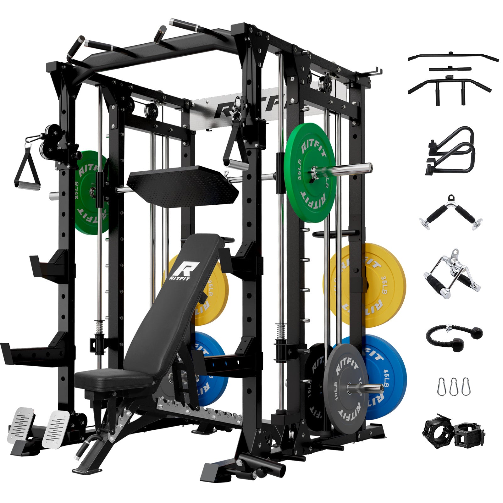 RitFit BUFFALO Smith Machine Home Gym Package with Lat Pull Down and Cable Crossover