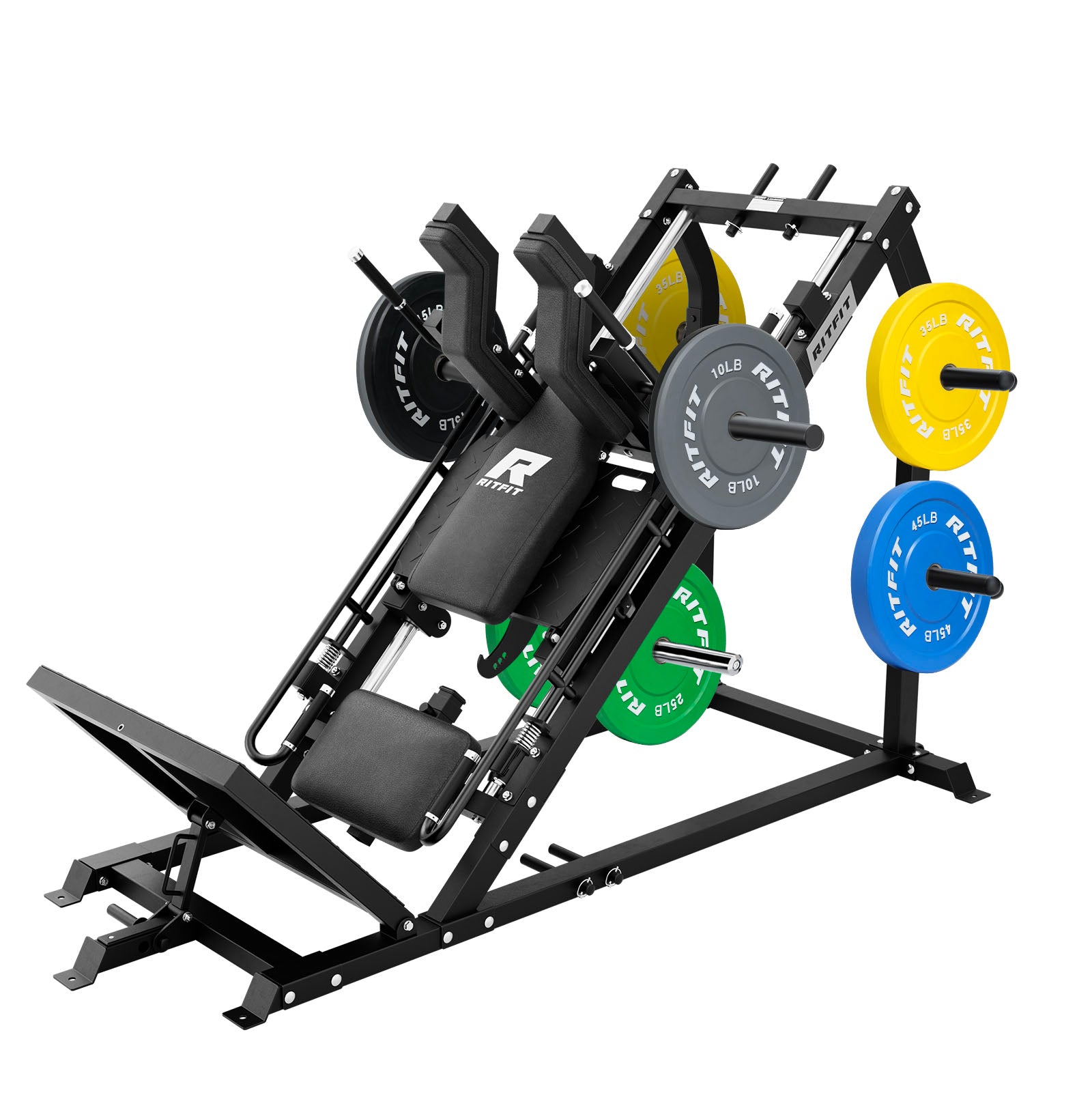 RitFit GAZELLE PRO 3-in-1 leg press and hack squat machine set for strength training, featuring adjustable components and sturdy construction.