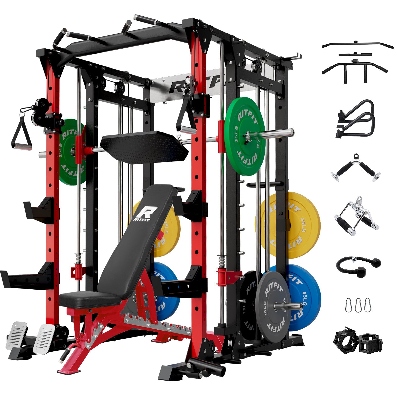 RitFit BUFFALO Smith Machine Home Gym Package with Lat Pull Down and Cable Crossover