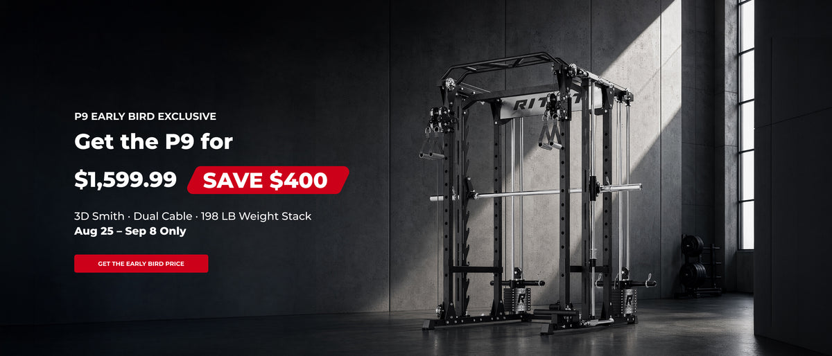 Black P9 Smith dual cable machine with 198 lb weight stack in dark gym