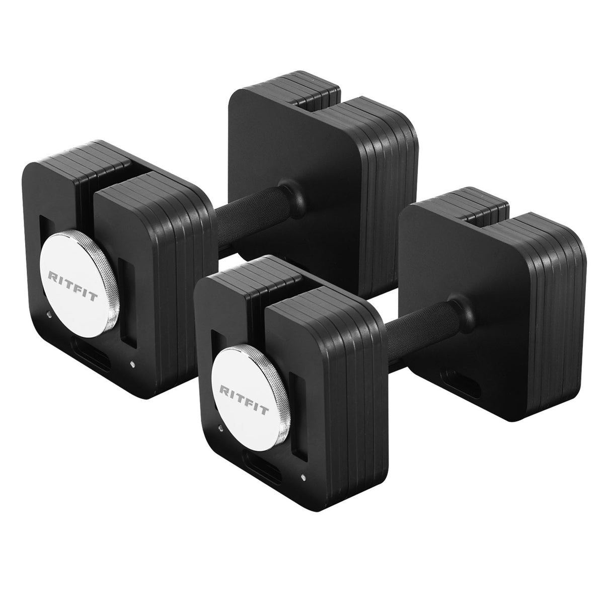 RitFit adjustable dumbbell set with rack and attachments for home gym strength training
