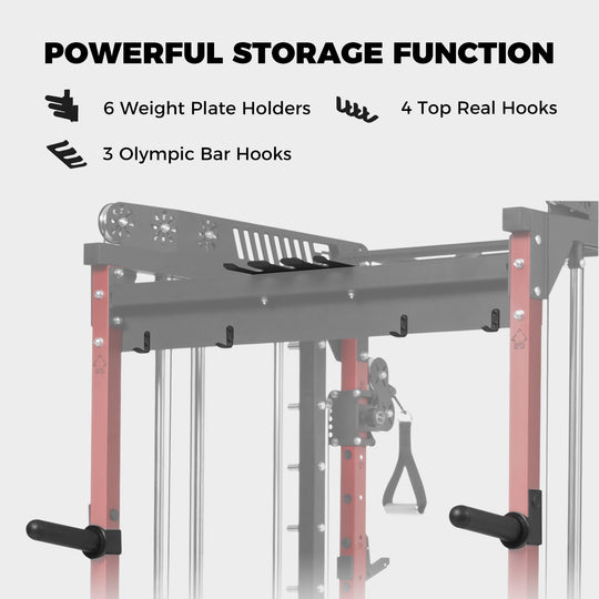 RitFit Pink M1 PRO Multi-Functional Smith Machine with Cable Crossover System and Squat Rack for Home Gym