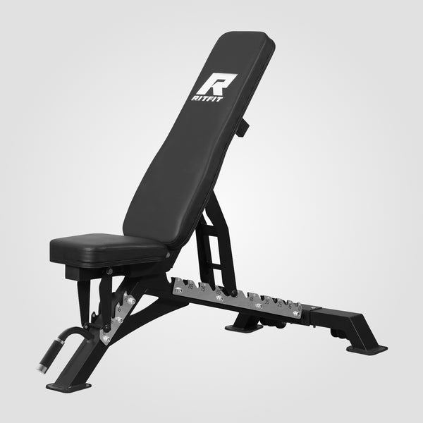 RitFit 1300LB Adjustable Weight Bench with padded seat and backrest, ideal for strength training and home gym workouts.