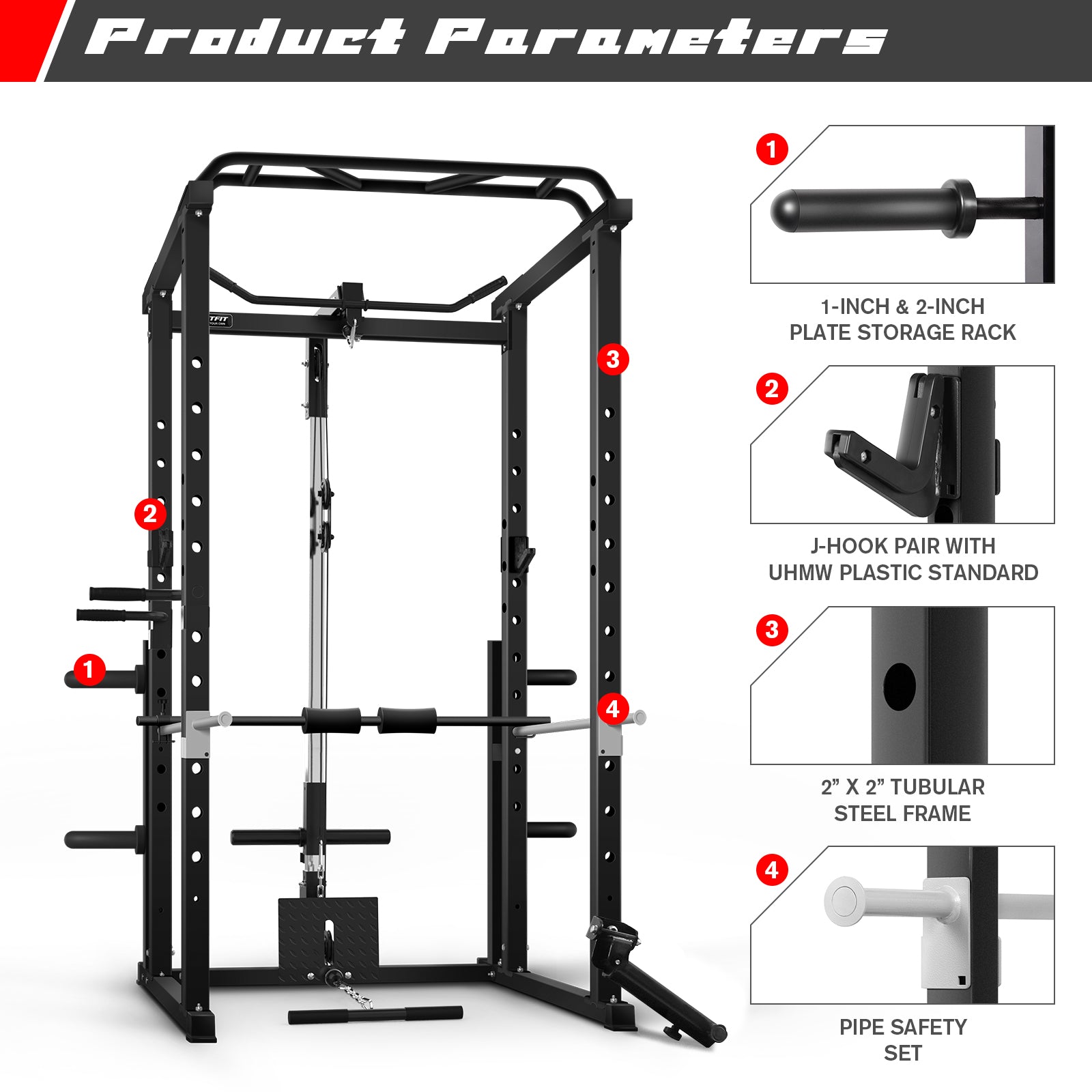 RitFit PPC02 1000lbs Power Cage with Lat Pulldown for Home Gym