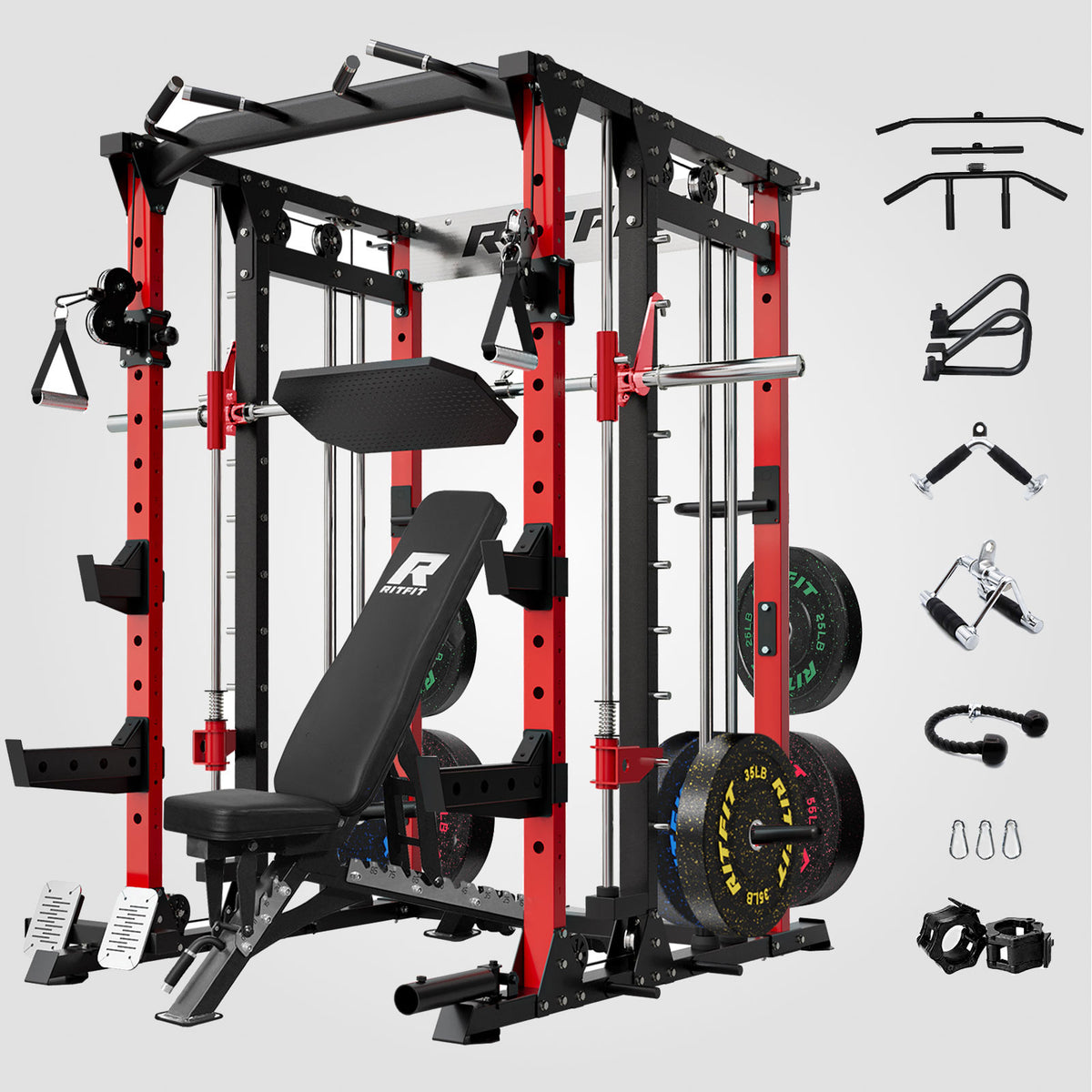RitFit BUFFALO Smith Machine Home Gym Package with Lat Pull Down and C