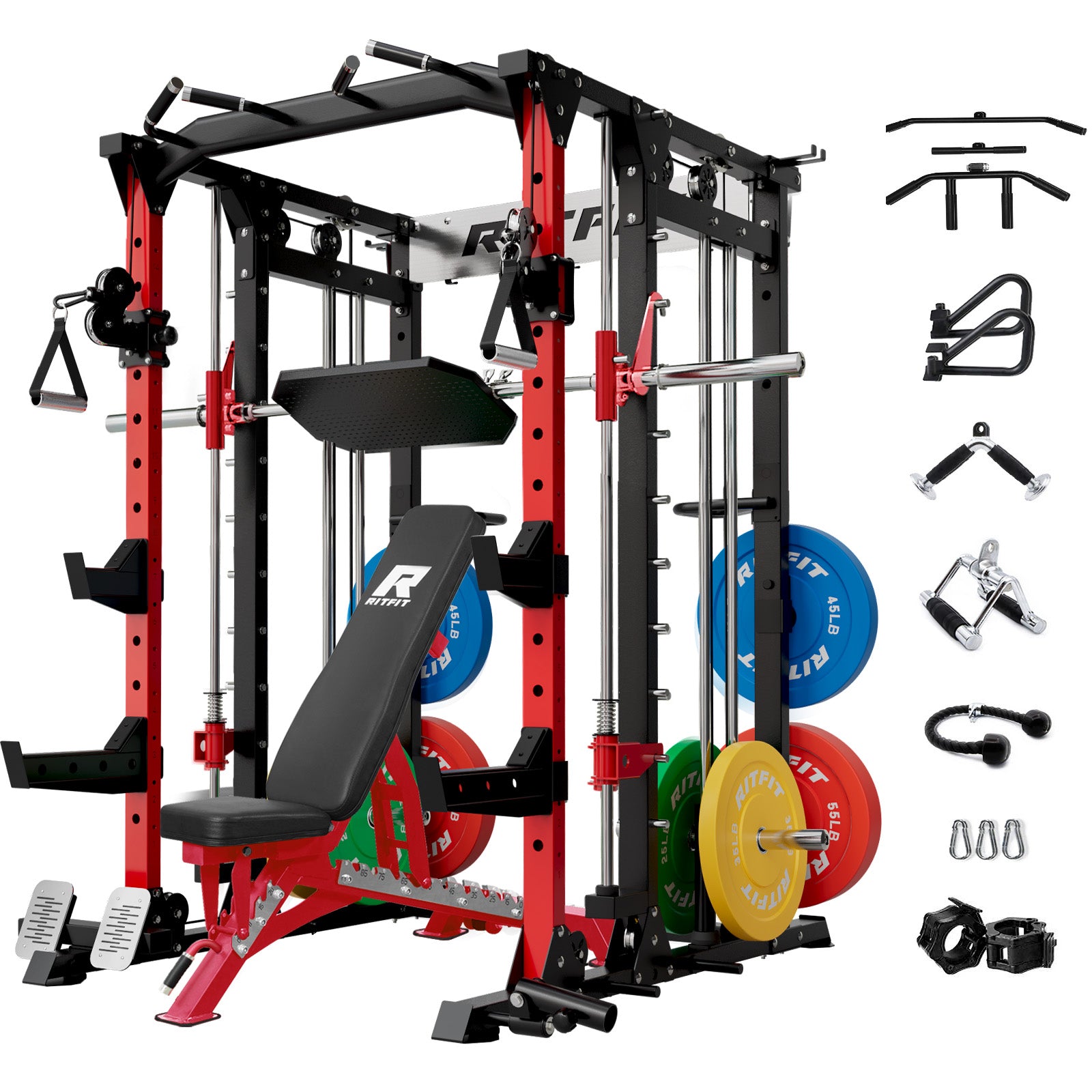 RitFit BUFFALO Smith Machine Home Gym Package with Lat Pull Down and Cable Crossover