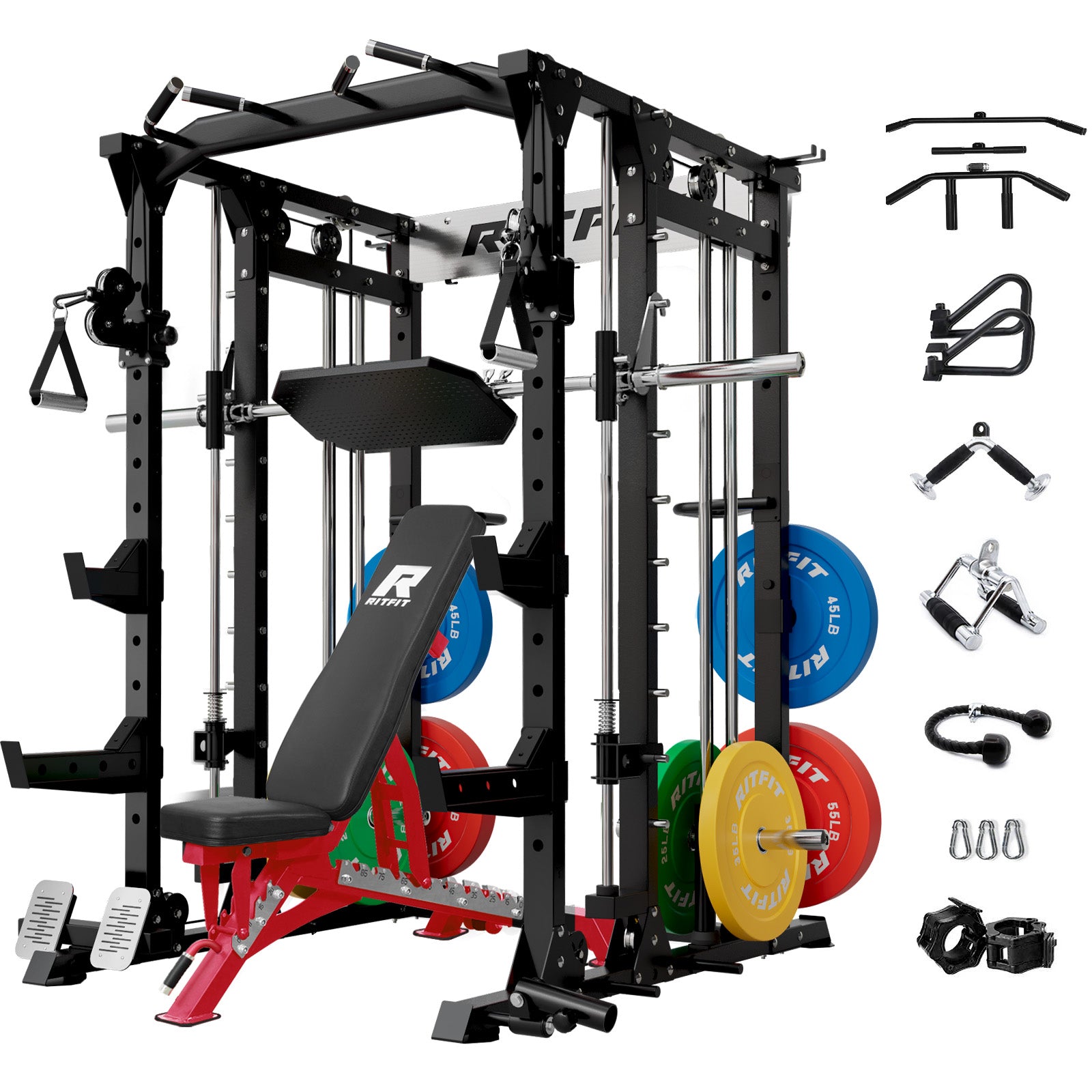 RitFit BUFFALO Smith Machine Home Gym Package with Lat Pull Down and Cable Crossover