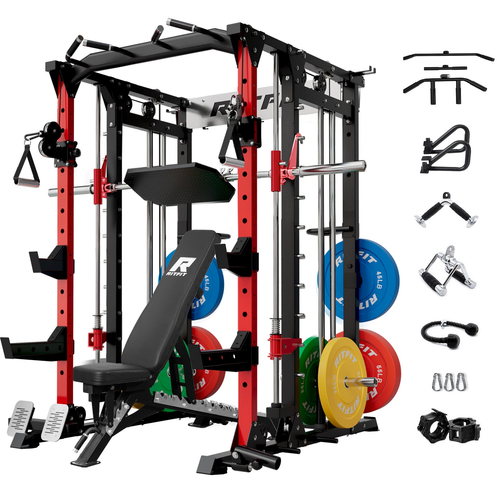 RitFit BUFFALO Smith Machine Home Gym Package with Lat Pull Down and Cable Crossover