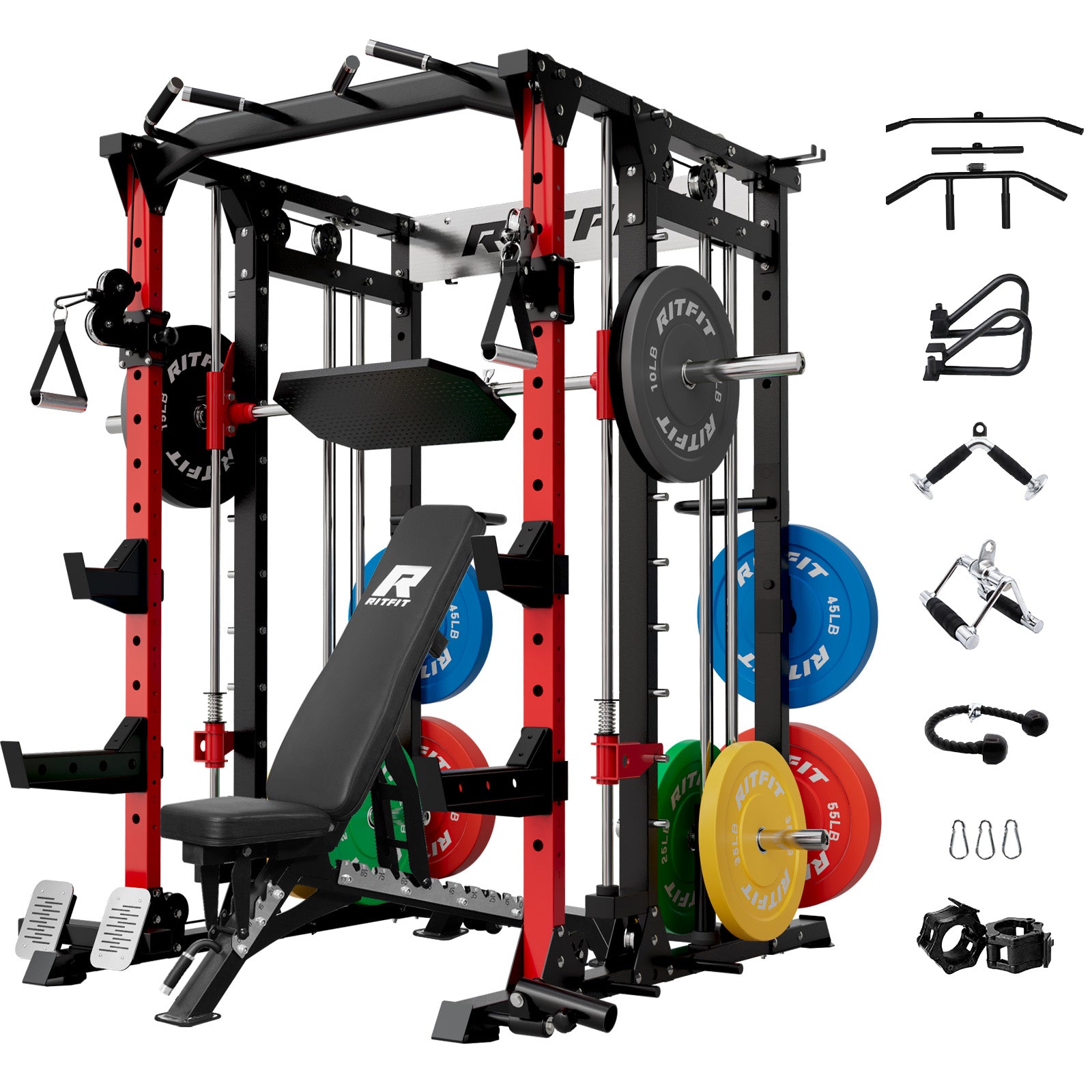 RitFit BUFFALO Smith Machine Home Gym Package with Lat Pull Down and Cable Crossover