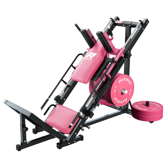 RitFit BLP01 45 Degree 3-In-1 Leg Press Hack Squat and Calf Raise Machine - Pink