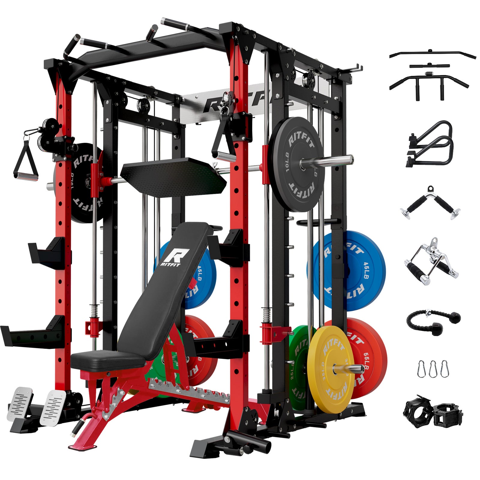 RitFit BUFFALO Smith Machine Home Gym Package with Lat Pull Down and Cable Crossover