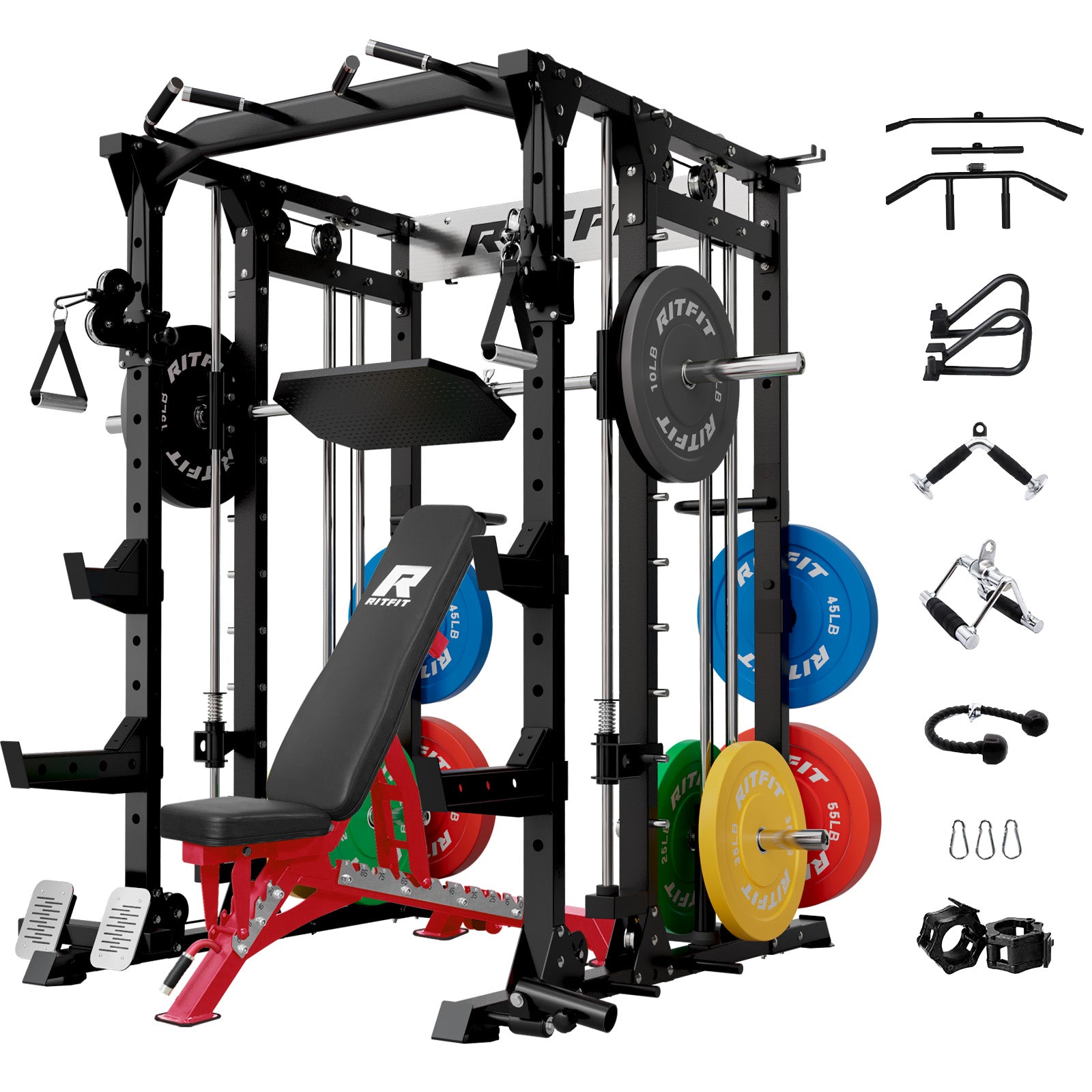 RitFit BUFFALO Smith Machine Home Gym Package with Lat Pull Down and Cable Crossover