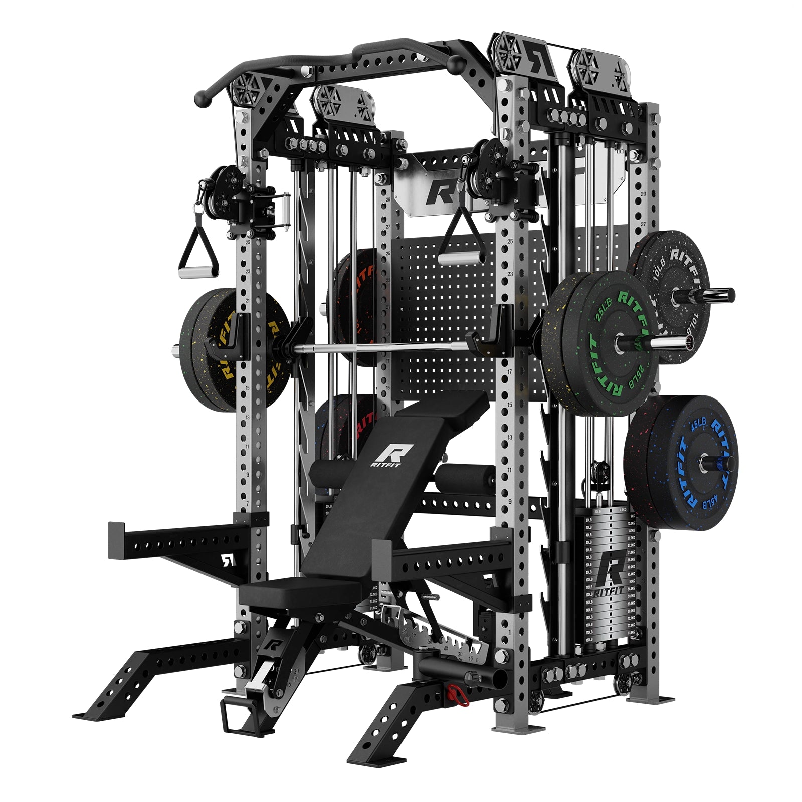 RitFit M3 Pro Home Gym Smith Machine Package with Cable Crossover and weight plates