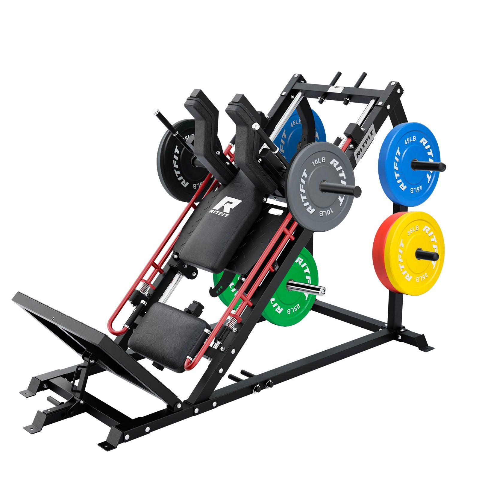 RitFit Gazelle Pro 3-in-1 strength machine set with leg press and hack squat components, featuring a sturdy frame and weight plates.
