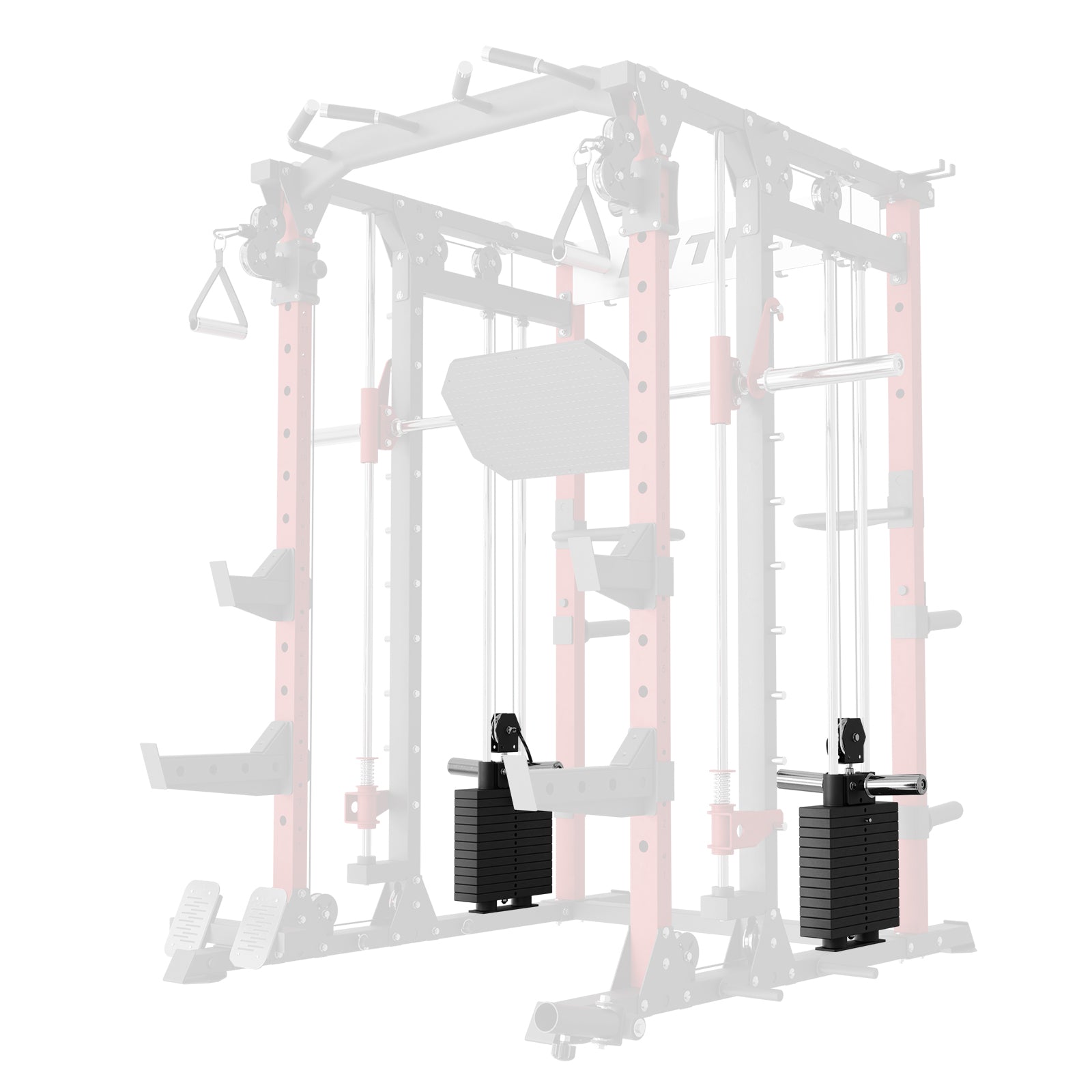 RitFit WSBFL weight stack attachment with 286lbs capacity, designed for Buffalo fitness equipment, shown with weight plates and bar