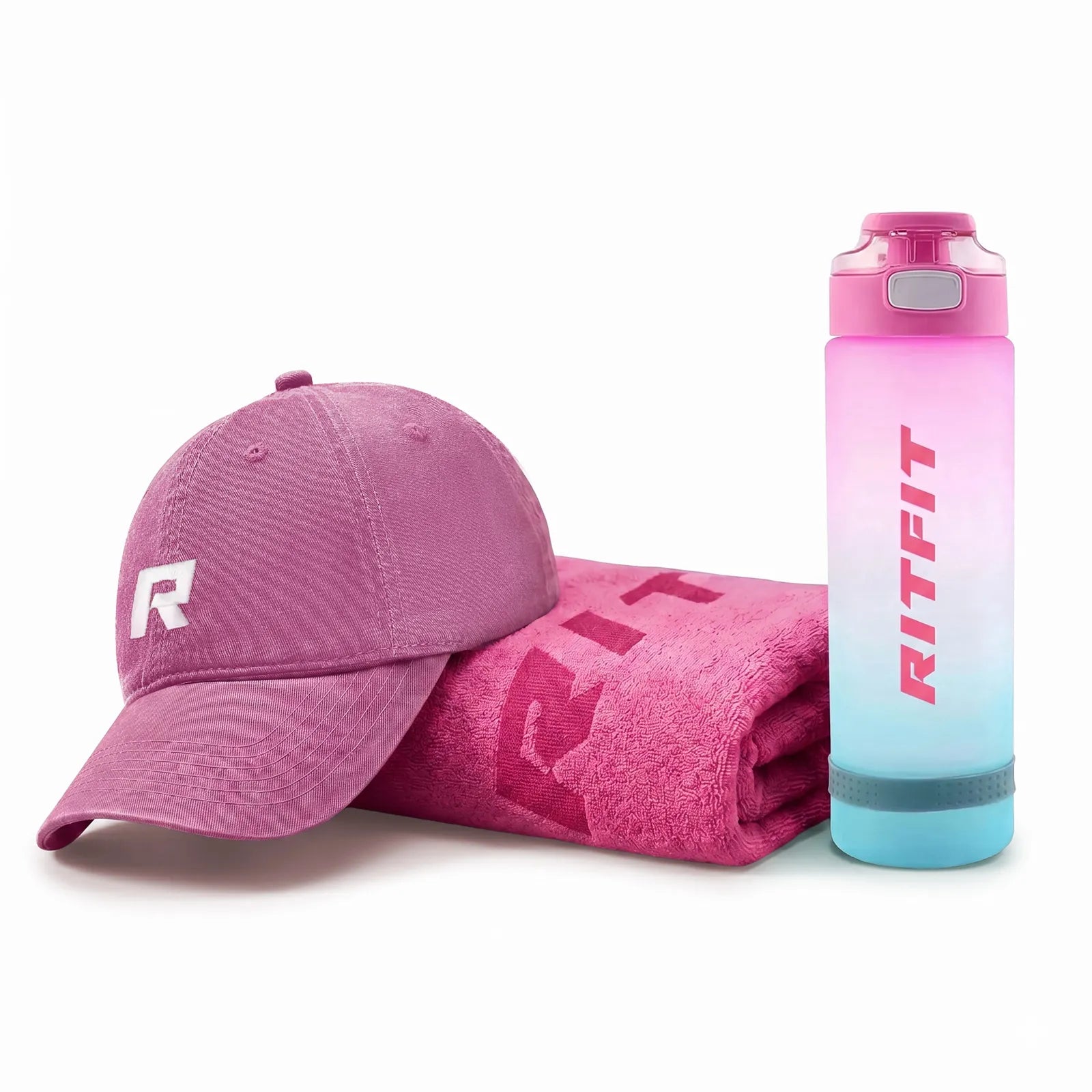 RitFit Gym Essentials Kit accessories including resistance bands, workout gloves, and gym towel for fitness training.