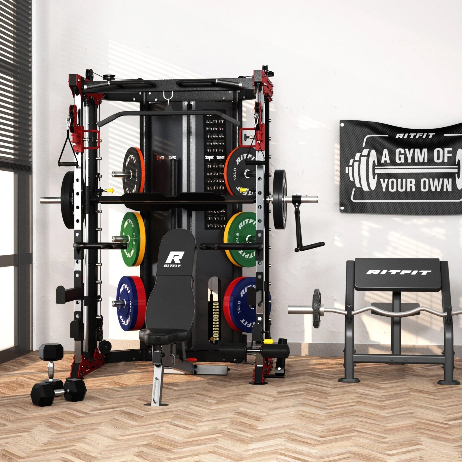 RitFit BPC05 Multifunctional Smith Machine with 260LB Weight Stacks