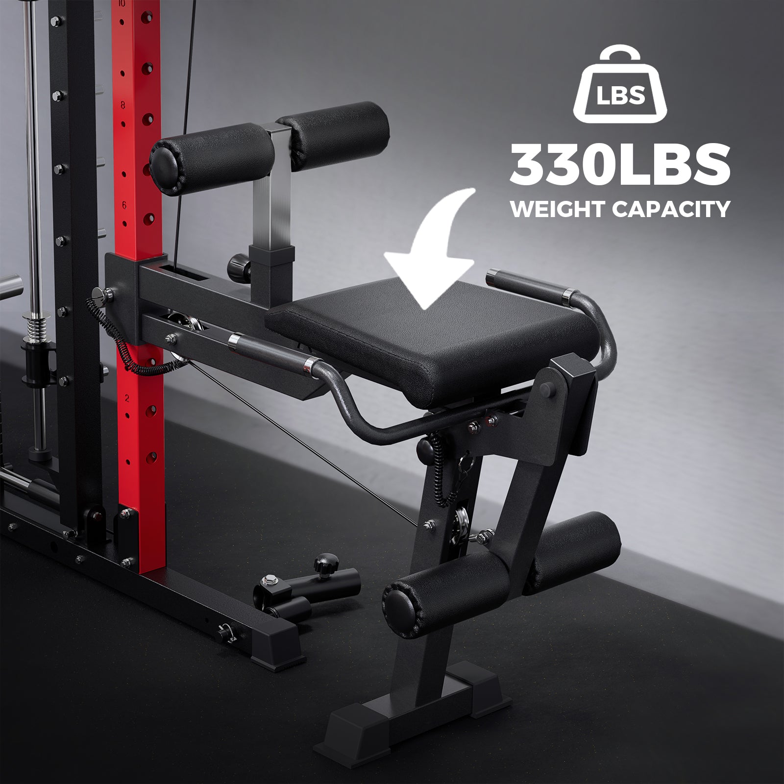 RitFit LEM2 Leg Extension Rack Attachment for M2, showing the sturdy metal frame and padded leg support for leg workouts.