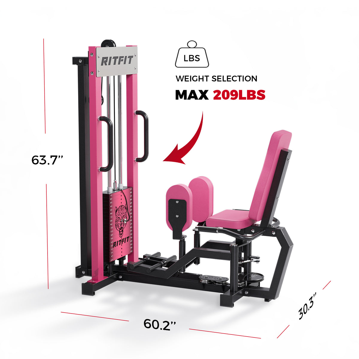 Pink RitFit Panther home hip abductor and adductor machine with weight stack and padded seat