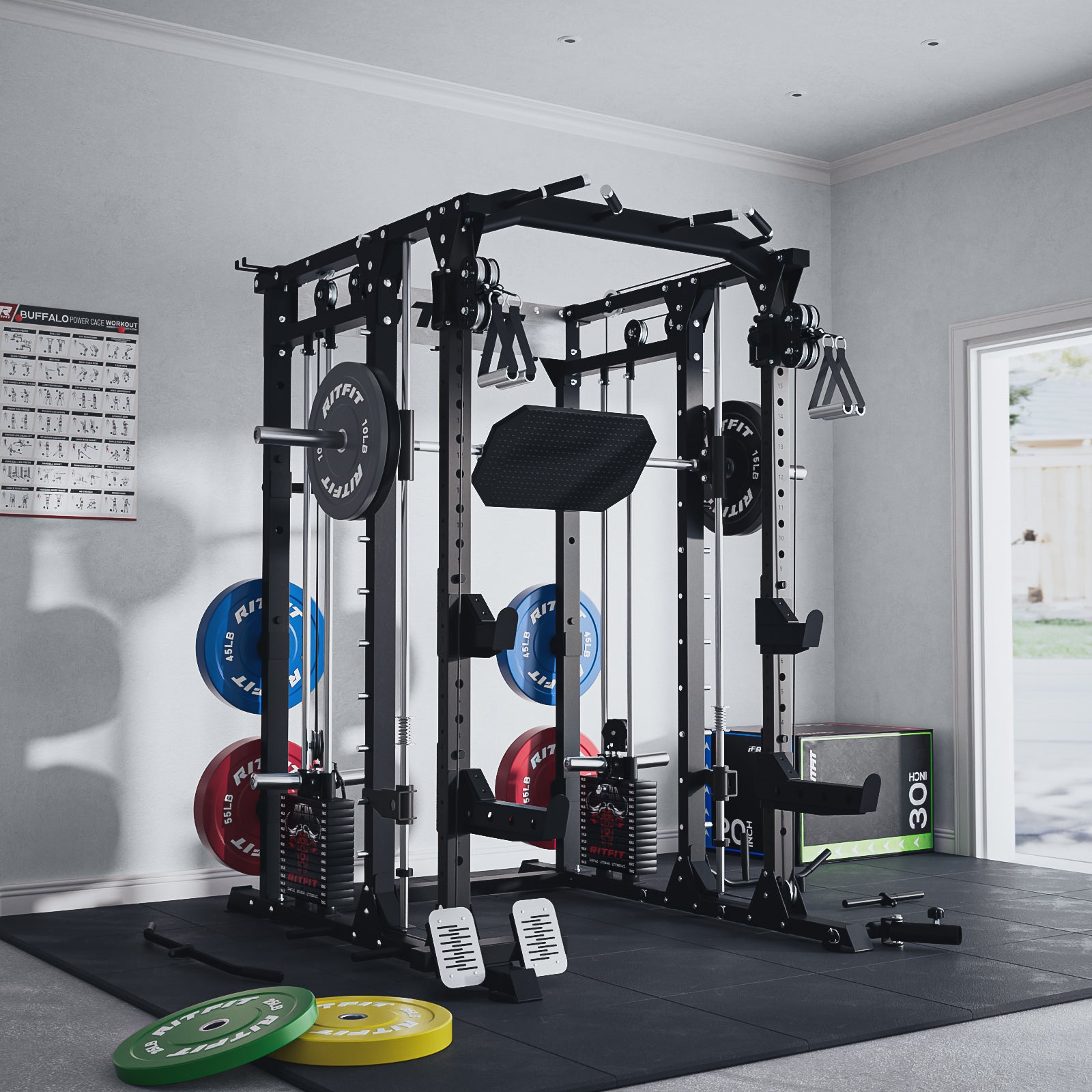RitFit Buffalo Wild Smith Machine with Adjustable Dual Cable System