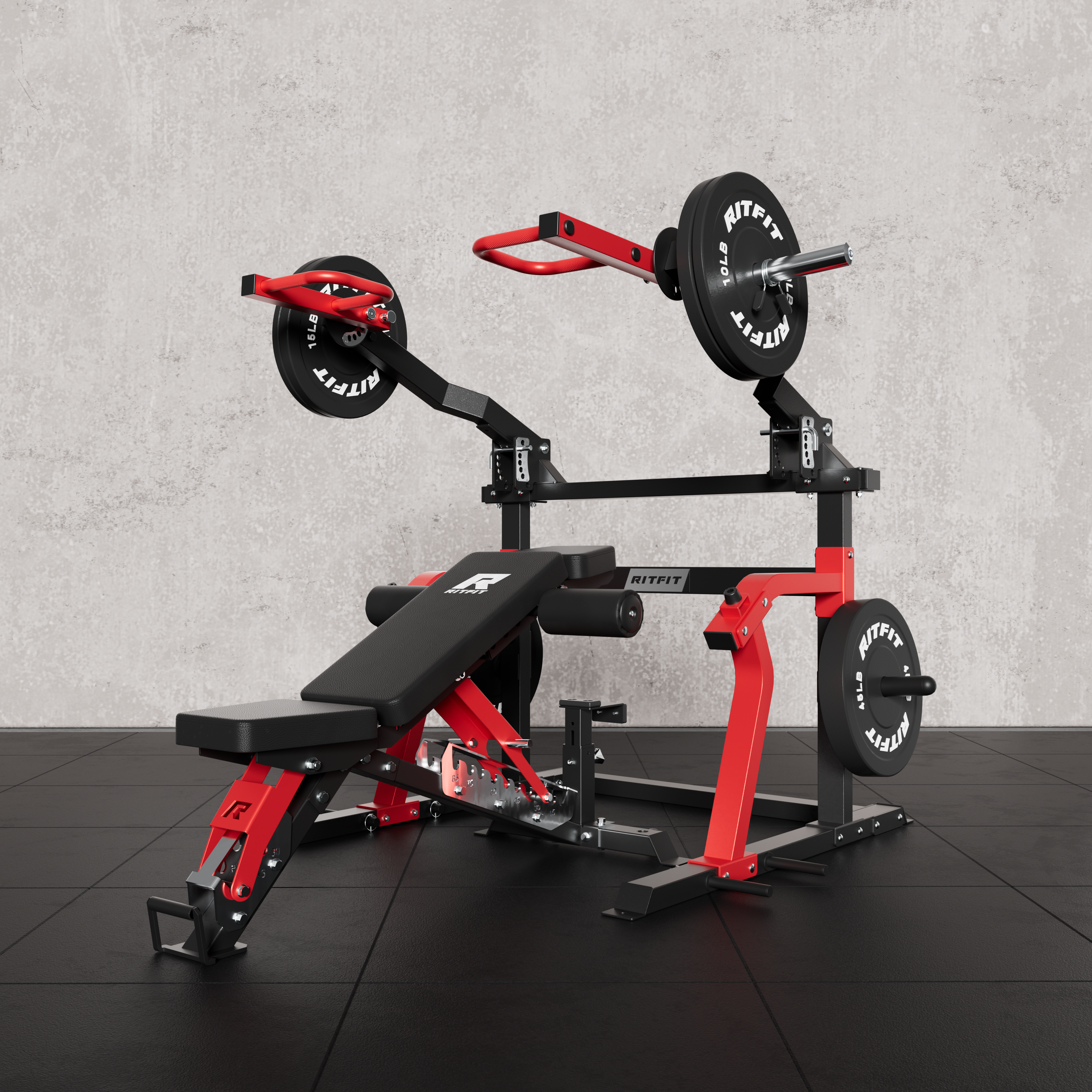 RitFit Gorilla 2-in-1 Chest and Shoulder Press Machine for strength training, showing the compact workout equipment with padded handles.