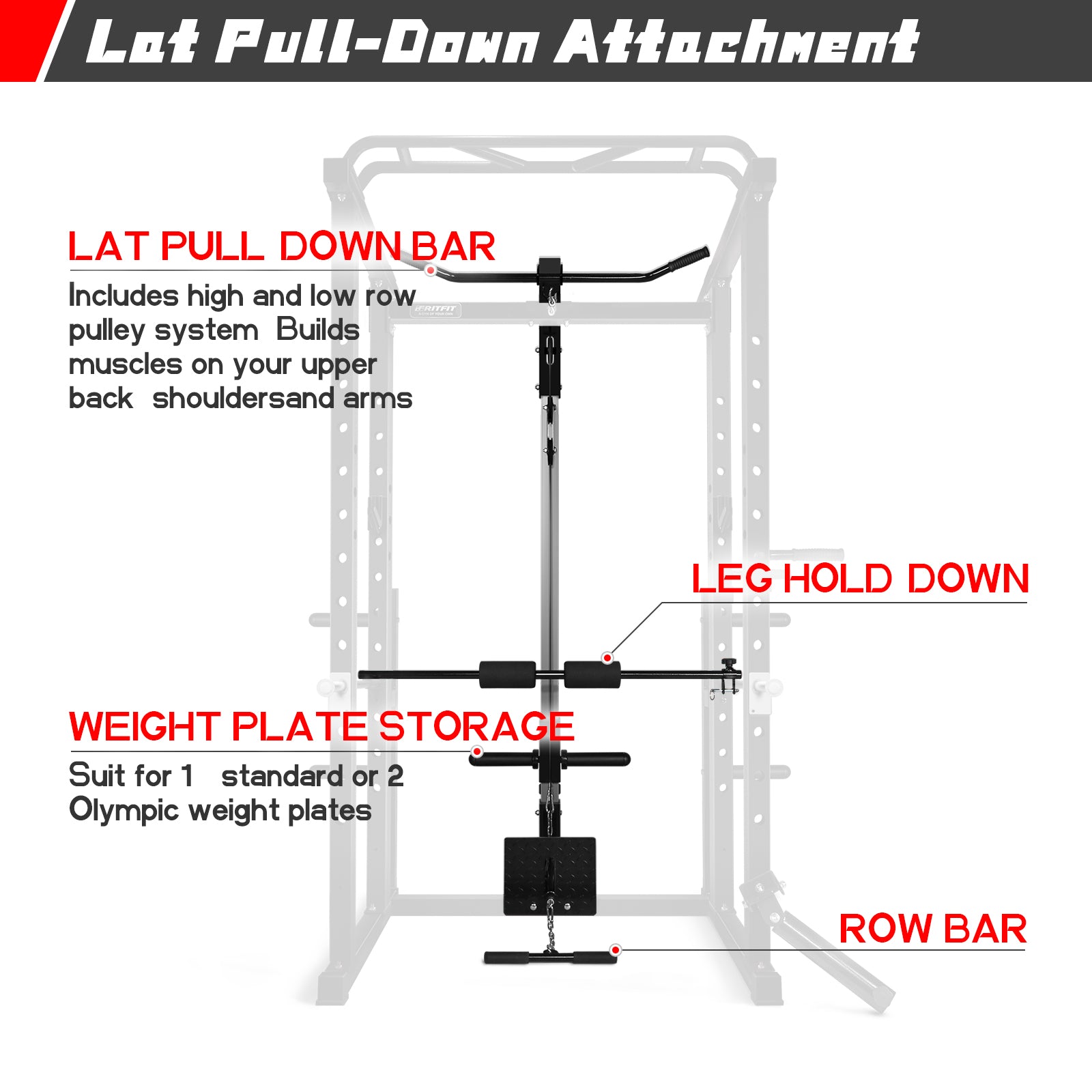 RitFit PPC02 1000lbs Power Cage with Lat Pulldown for Home Gym