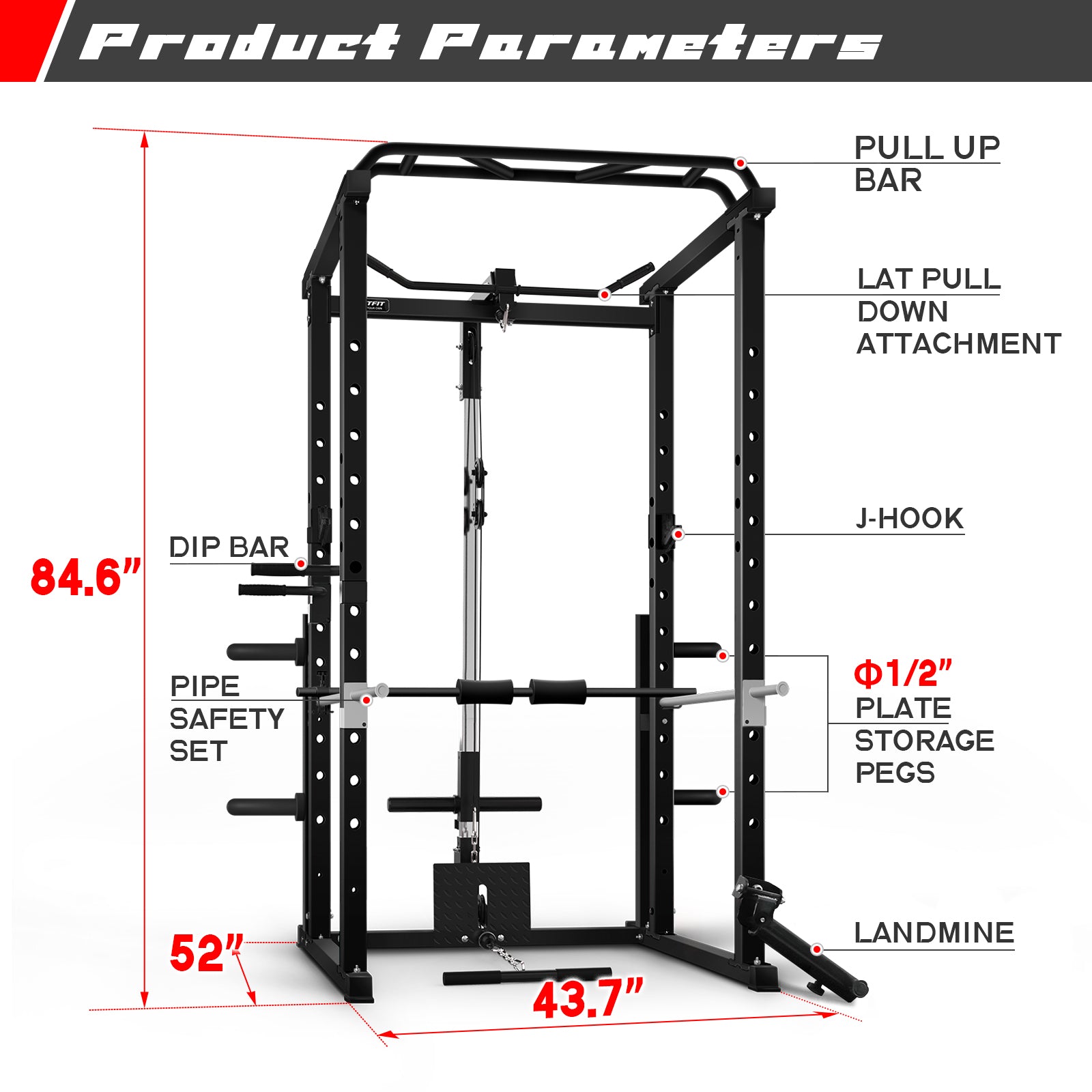 RitFit PPC02 1000lbs Power Cage with Lat Pulldown for Home Gym