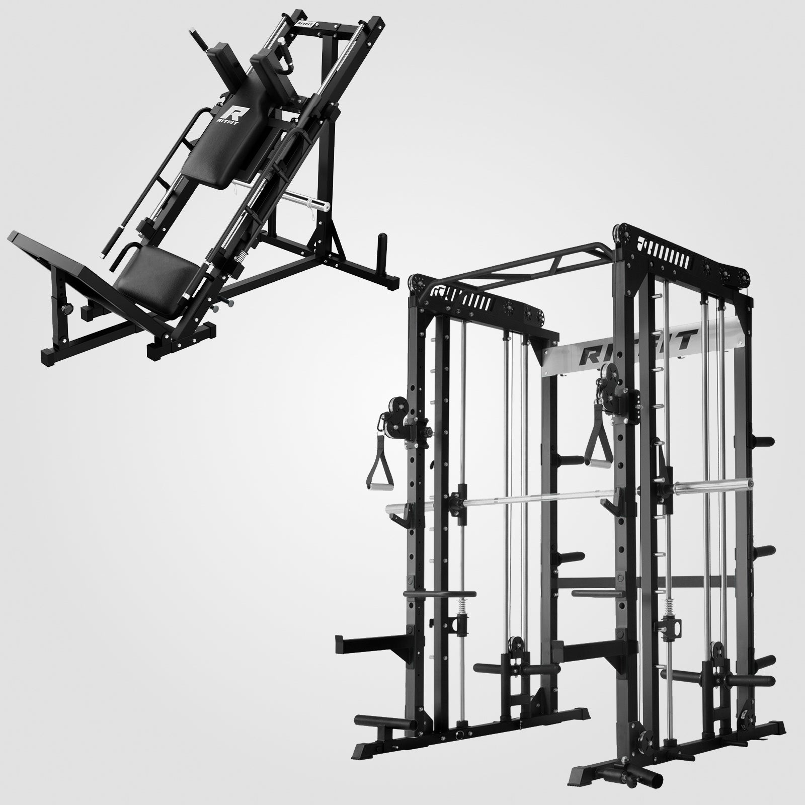RitFit M1 PRO Smith Machine with Cable Crossover and BLP01 Leg Press Hack Squat Package for Home Gym