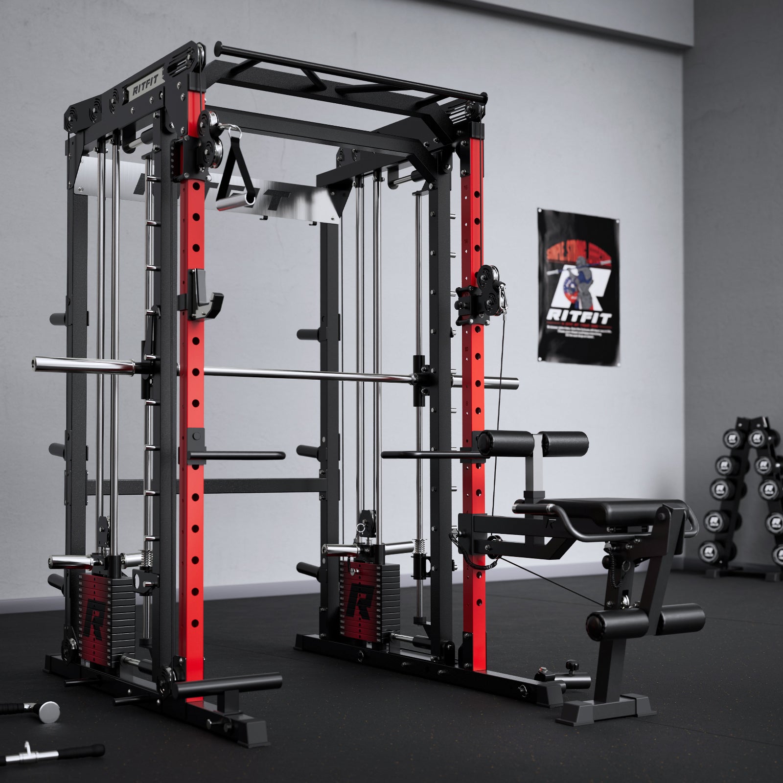 RitFit LEM2 Leg Extension Rack Attachment for M2, showing the sturdy metal frame and padding for leg workouts.