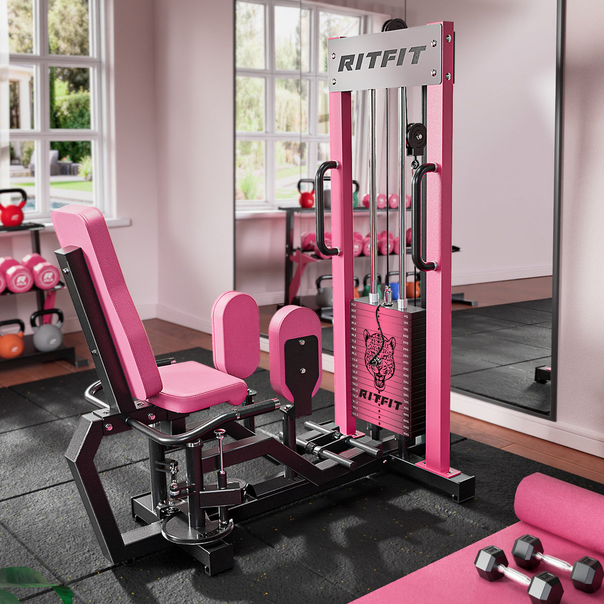 Pink RitFit Panther Home Hip Abductor and Adductor Machine in gym setting