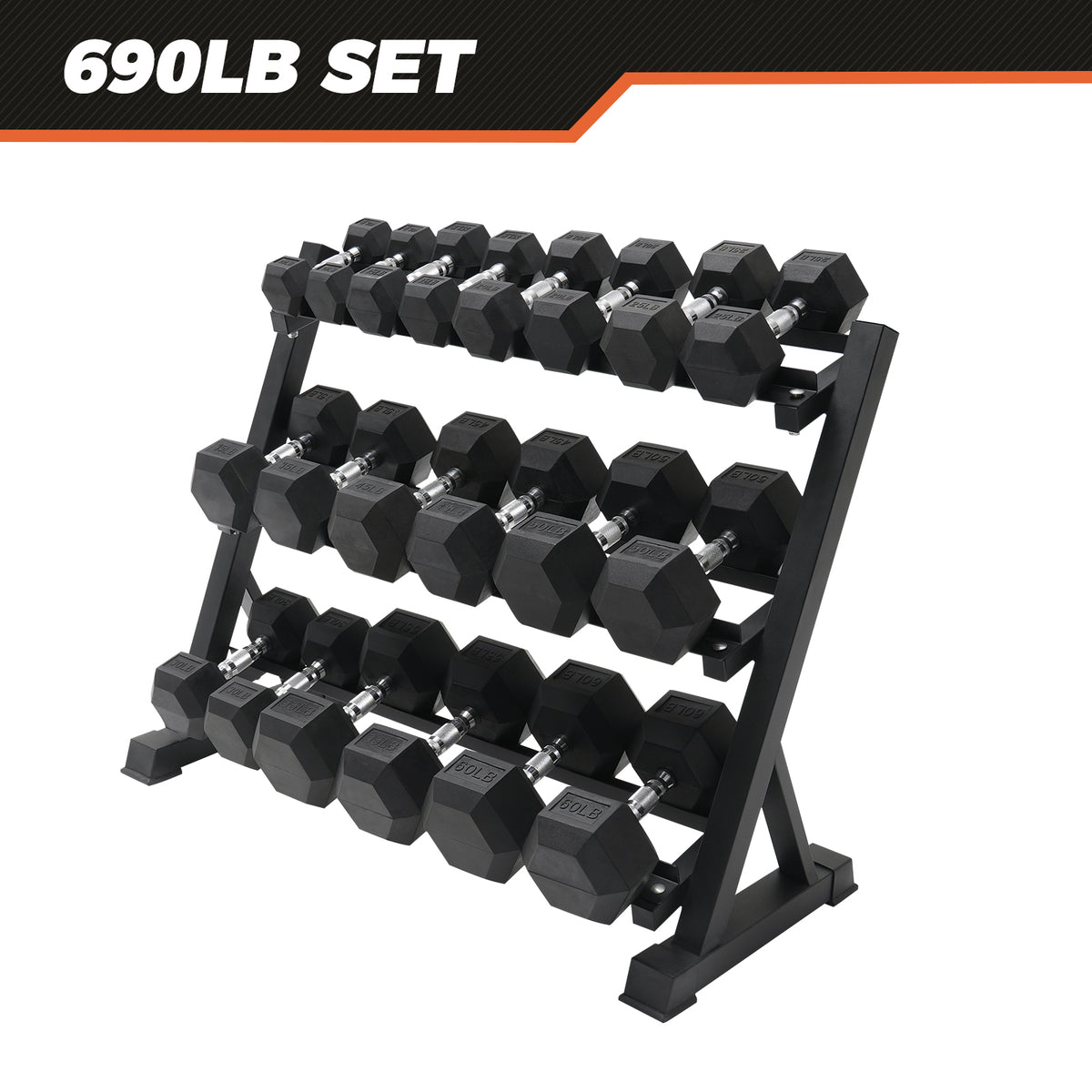 Dumbell Rbc RitFit Rubber Hex Dumbbell Set with Rack