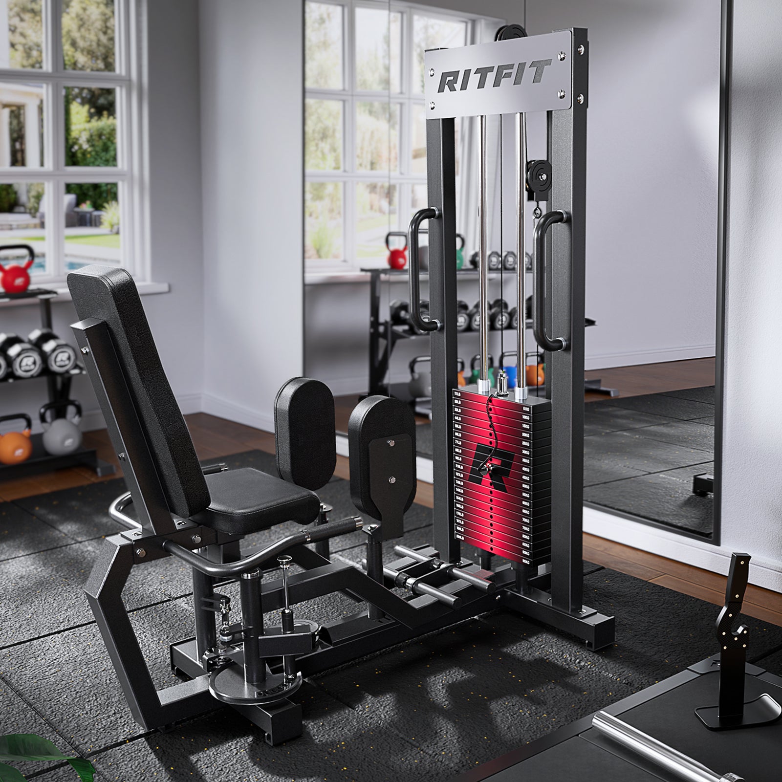 RitFit home hip abductor and adductor strength machine with padded seat and resistance arms for lower body exercises