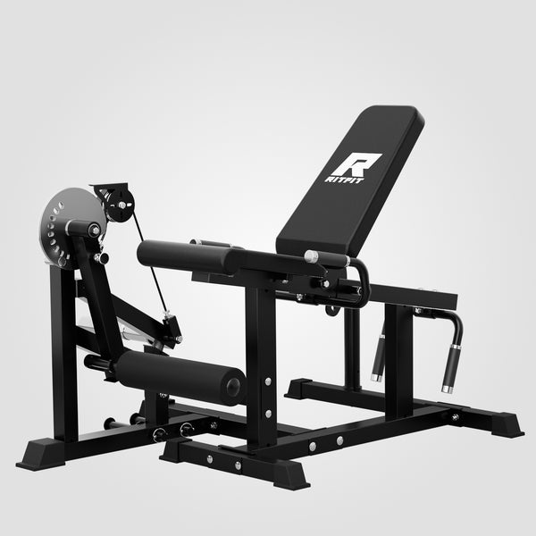 RitFit PLC01 leg extension curl machine for strength training, featuring padded seat and adjustable components for leg exercises.
