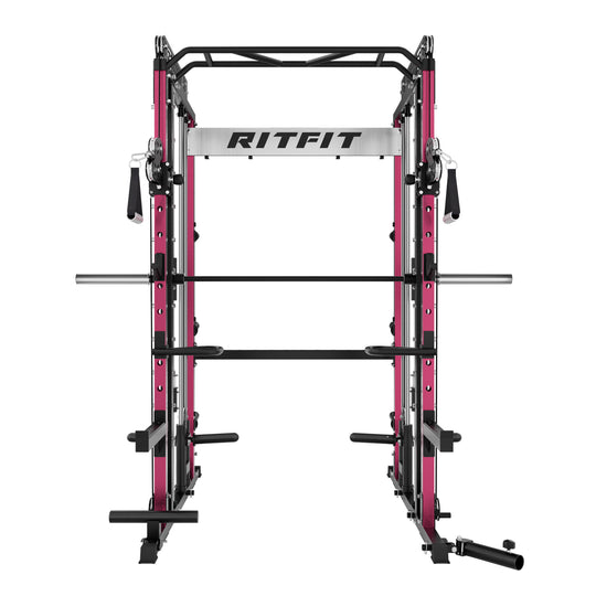 RitFit Pink M1 PRO Multi-Functional Smith Machine with Cable Crossover System and Squat Rack for Home Gym
