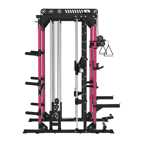 RitFit Pink M1 PRO Multi-Functional Smith Machine with Cable Crossover System and Squat Rack for Home Gym