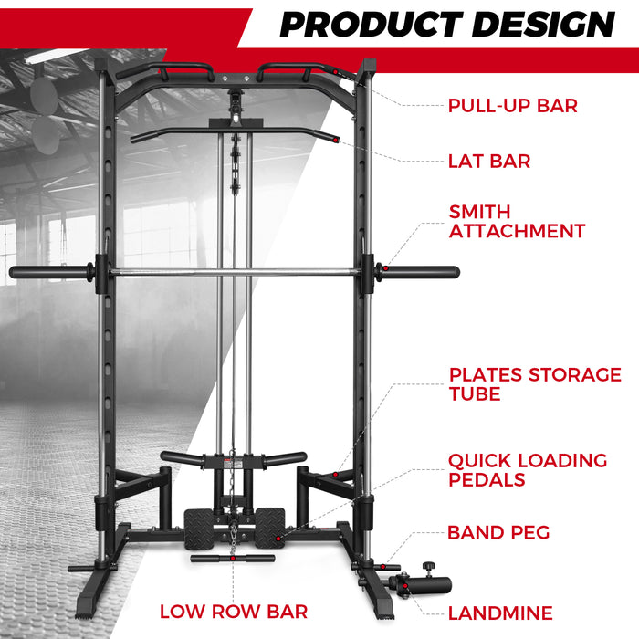 RitFit PSR05 2.0 Multifunctional Smith Machine Power Rack with LAT-Pul