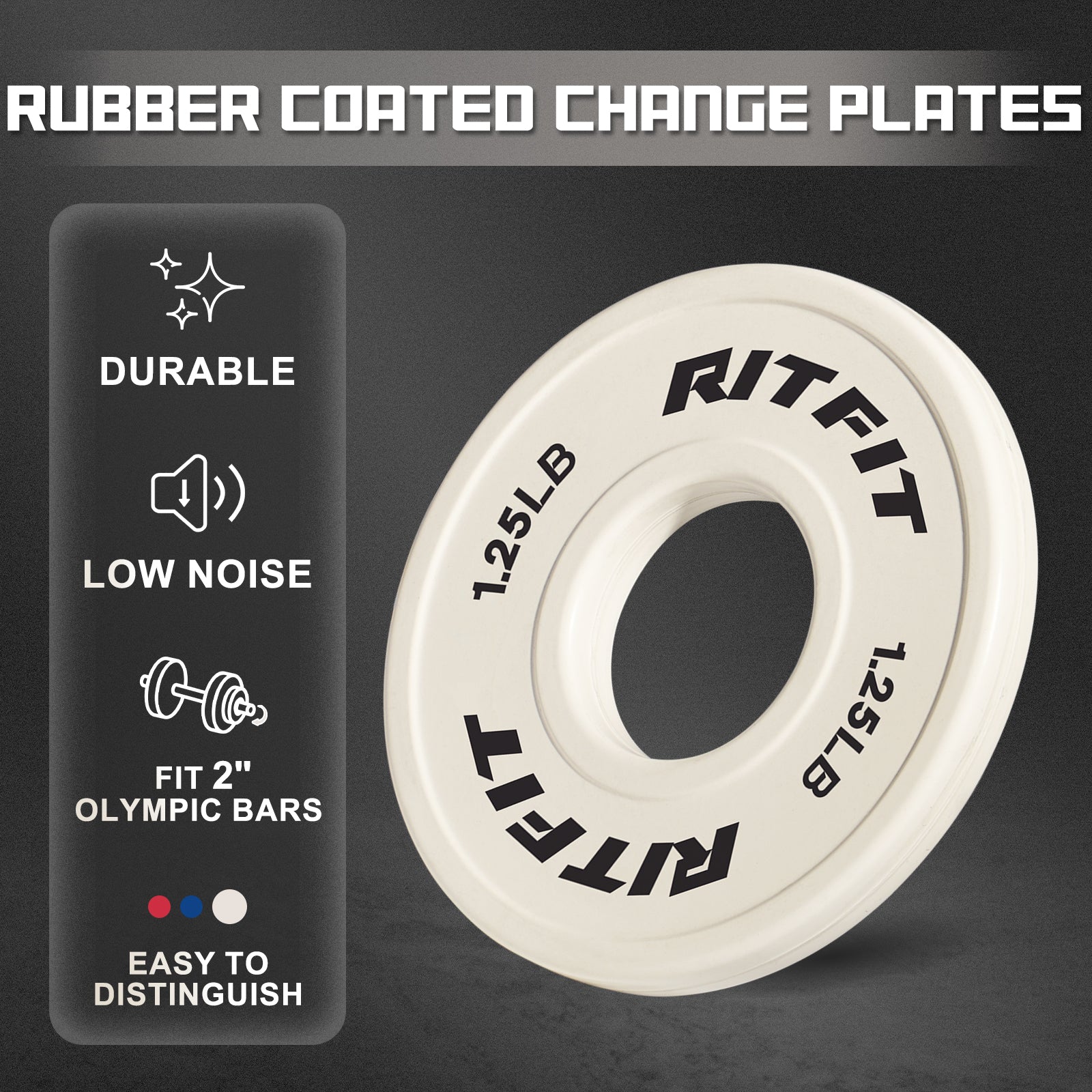 RitFit White Fractional Rubber Weight Plates for Strength Training
