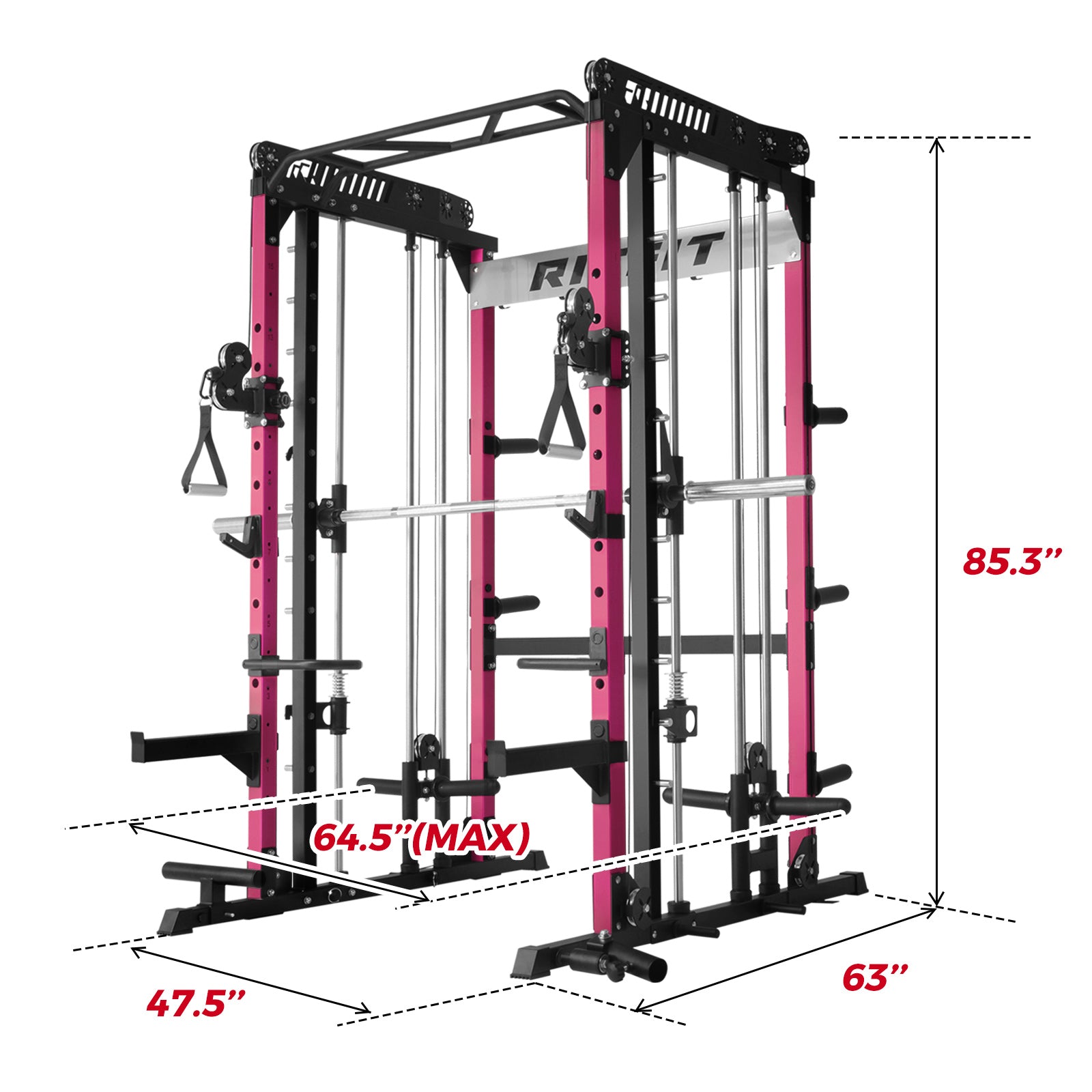 RitFit Pink M1 PRO Multi-Functional Smith Machine with Cable Crossover System and Squat Rack for Home Gym - RitFit