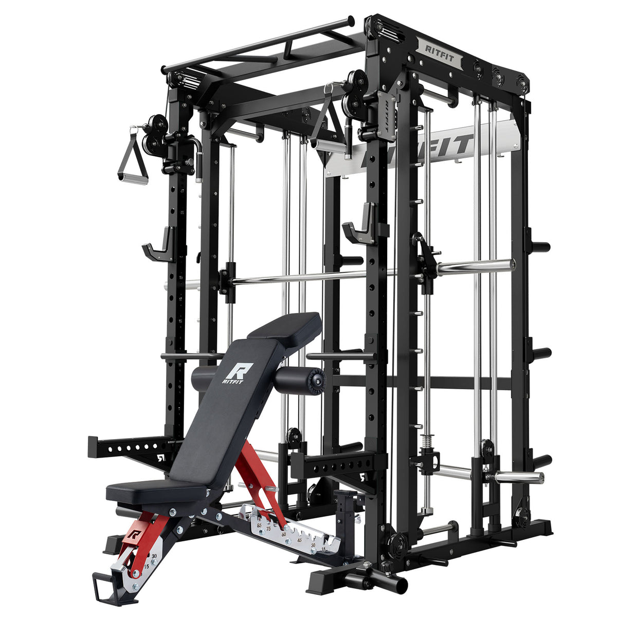 Black RitFit M2 Series Multi-Functional Modular Home Gym Package with adjustable bench and cable system