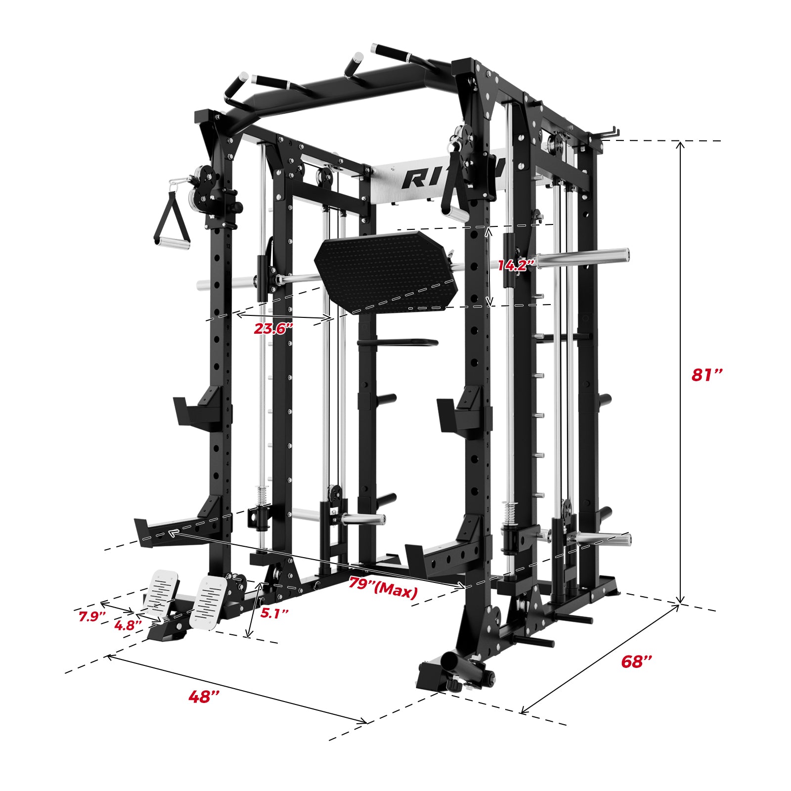 RitFit BUFFALO Multifunctional Smith Machine with Lat Pull Down and Cable Crossover for Versatile Strength Training - RitFit
