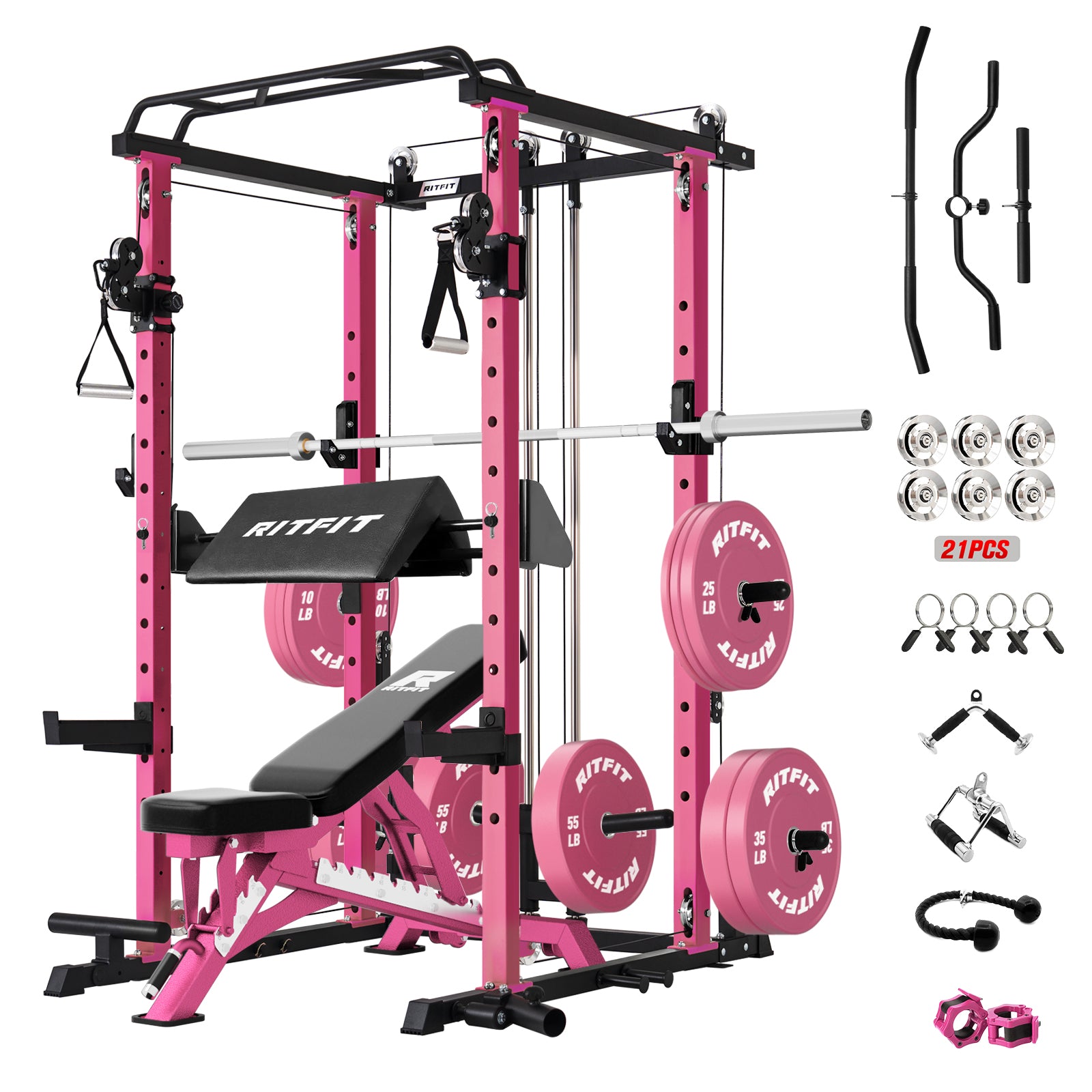 RitFit P3 Pink Power Cage 1200lbs Home Gym Package