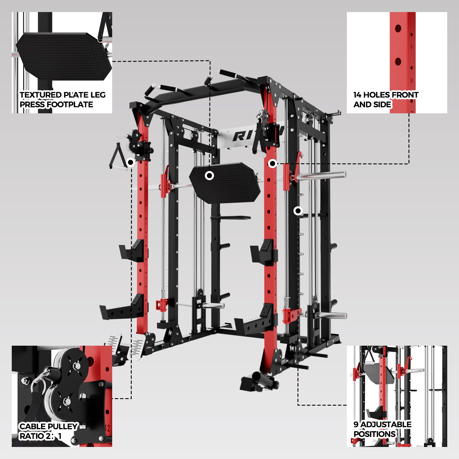 RitFit BUFFALO Smith Machine Home Gym Package with Lat Pull Down and Cable Crossover - RitFit