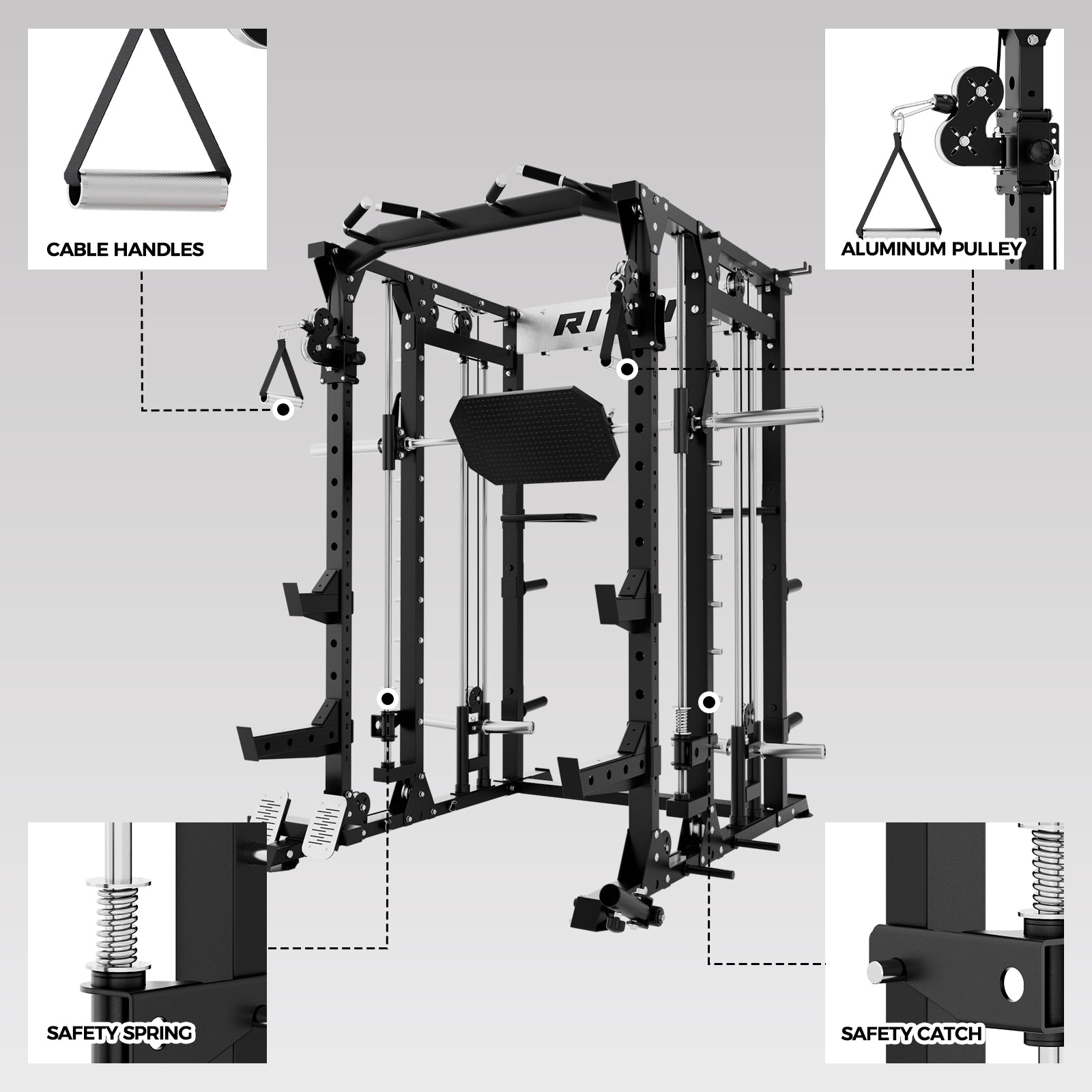RitFit BUFFALO Multifunctional Smith Machine with Lat Pull Down and Cable Crossover for Versatile Strength Training