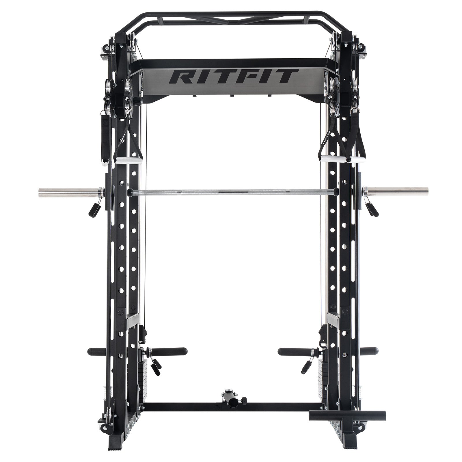 Black RitFit P9 multi-functional modular power cage with 3D Smith machine and adjustable dual cable system