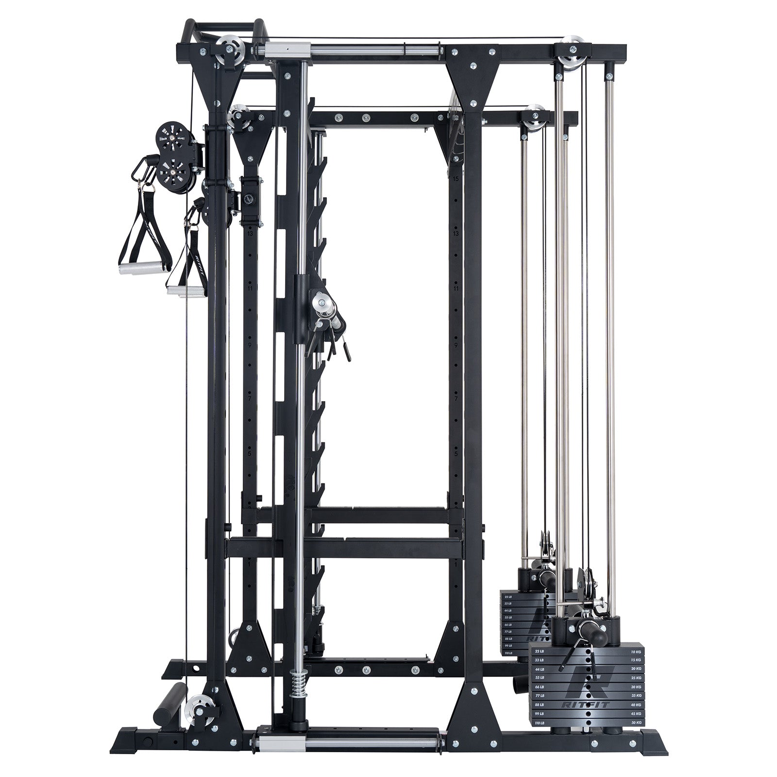 Black RitFit P9 Multi-Functional Modular Power Cage with 3D Smith Machine and dual cable weight stack system