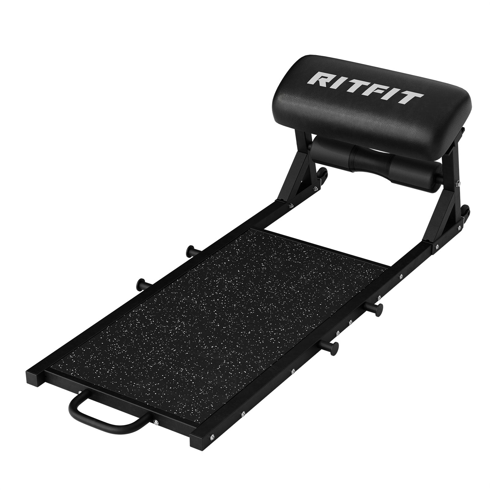 Black RitFit PHM02 Hip Thrust Machine with textured platform and padded backrest on white background