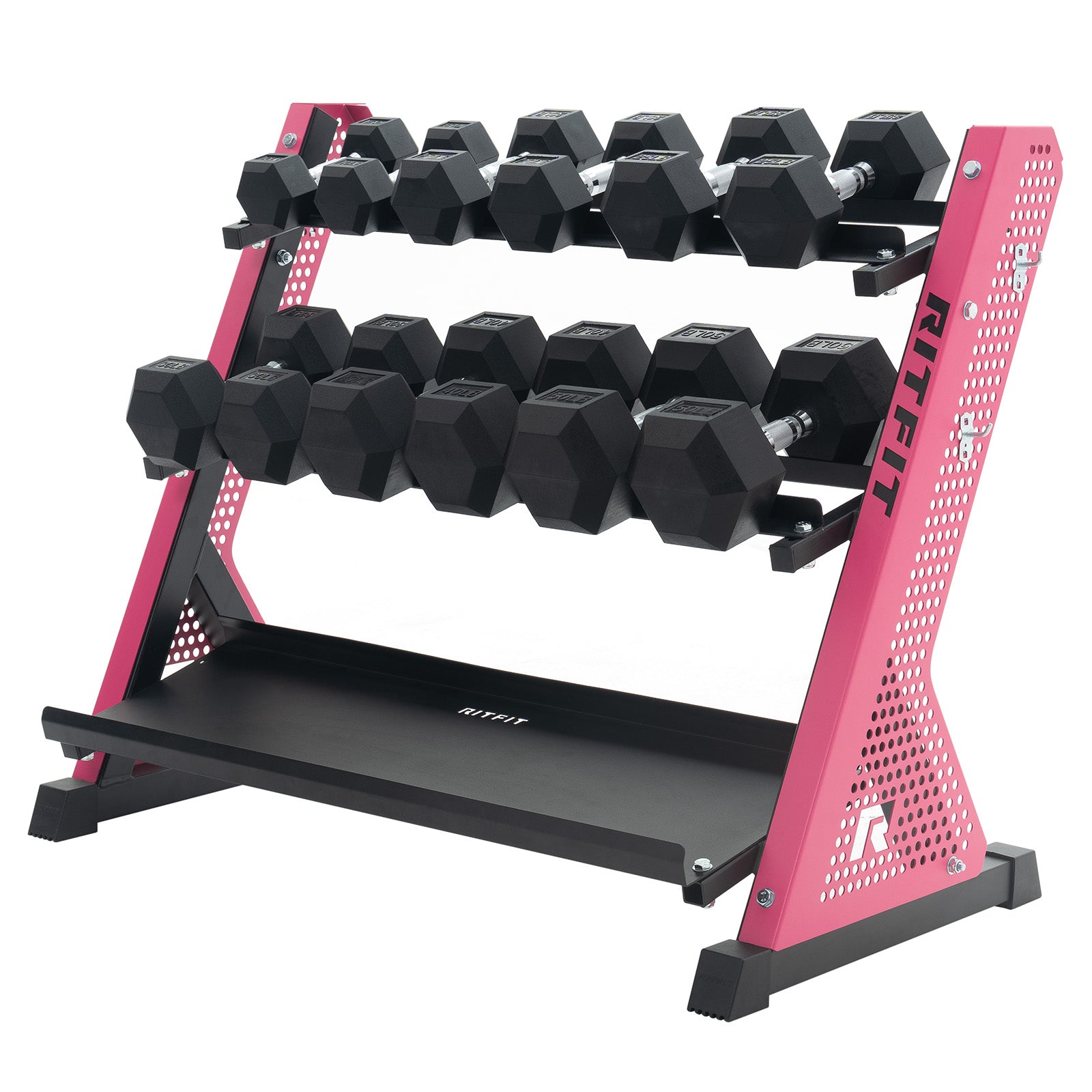 RitFit PWR05 3-Tier Weight Rack with Rubber Hex Dumbbells 350lbs